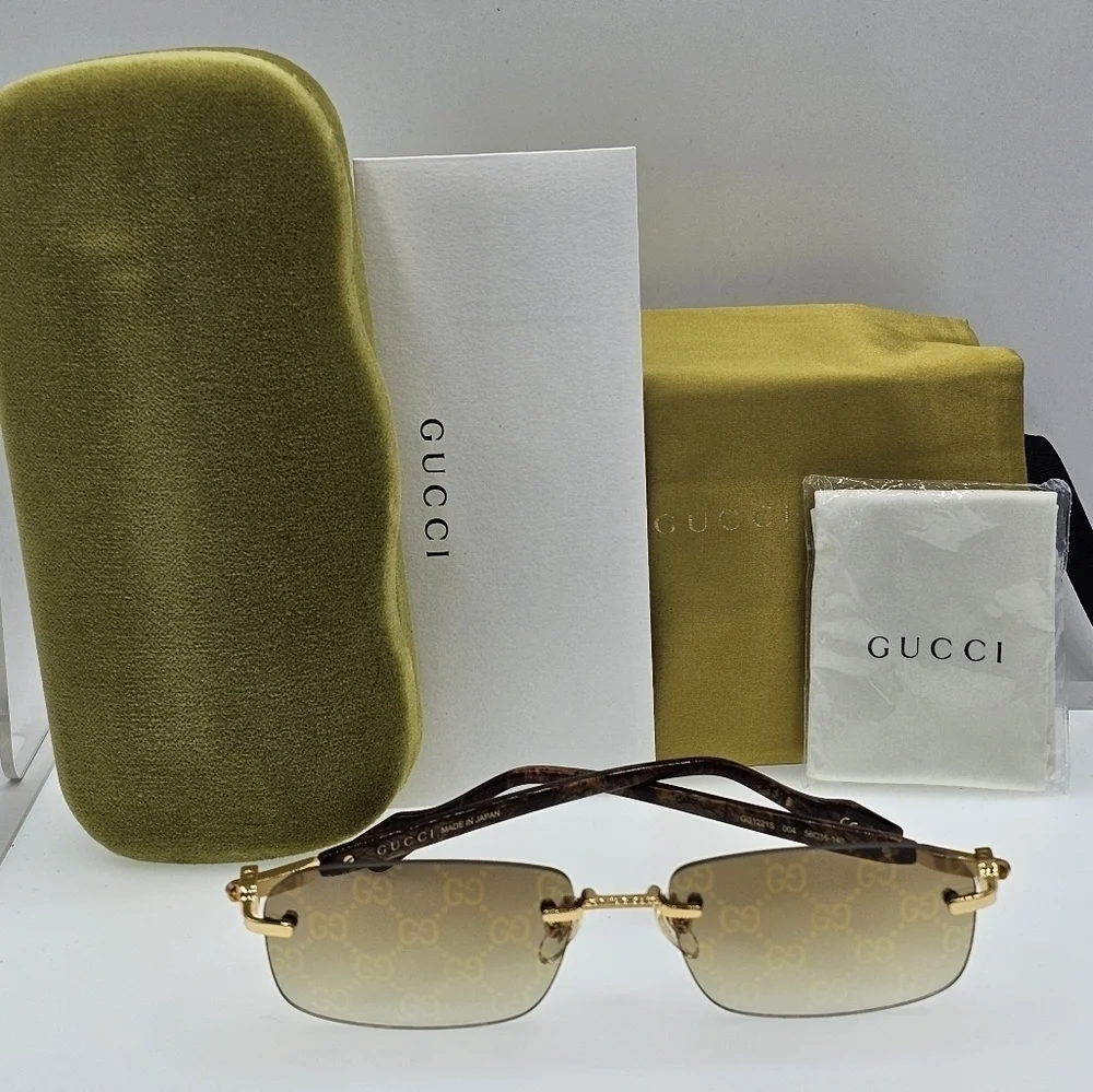 Gucci Gold Rimless GG Logo Gradient Sunglasses